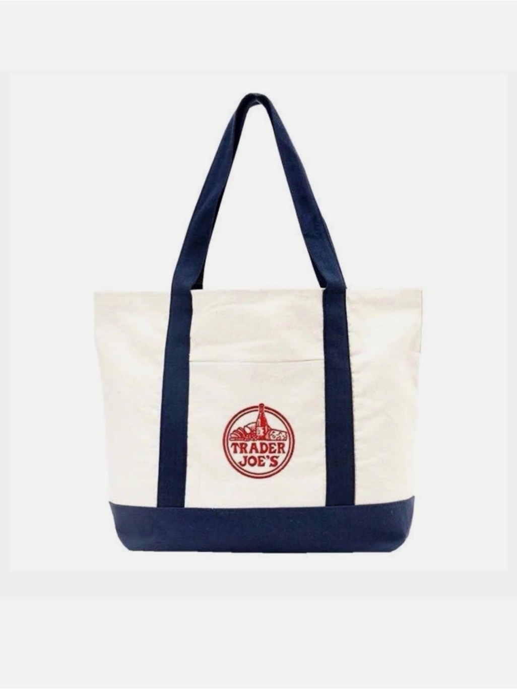 New Trader Joe's Canvas Tote Bag White With Navy